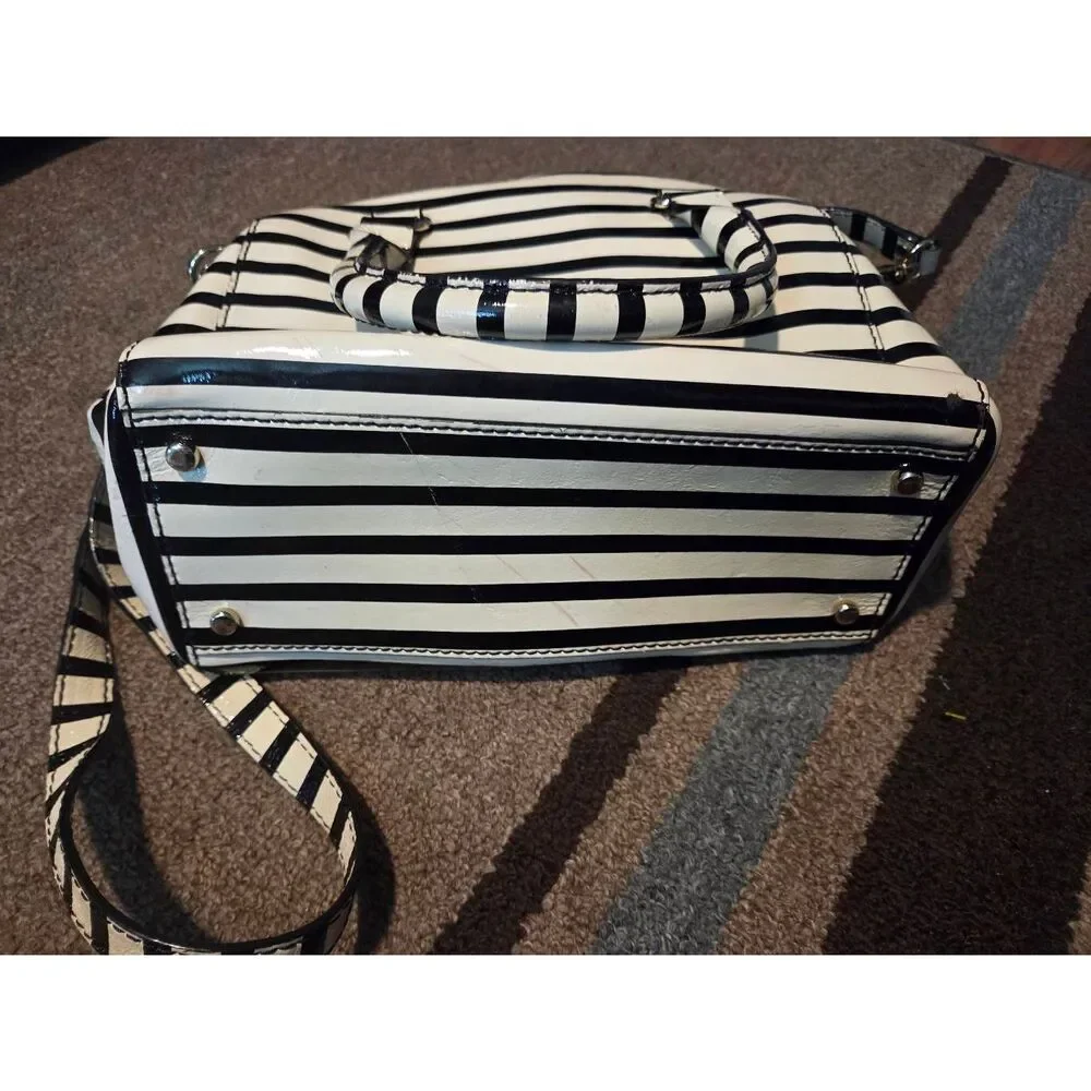 RARE kate spade Vintage Black and White Striped Patent BEETLEJUICE Crossbody Bag